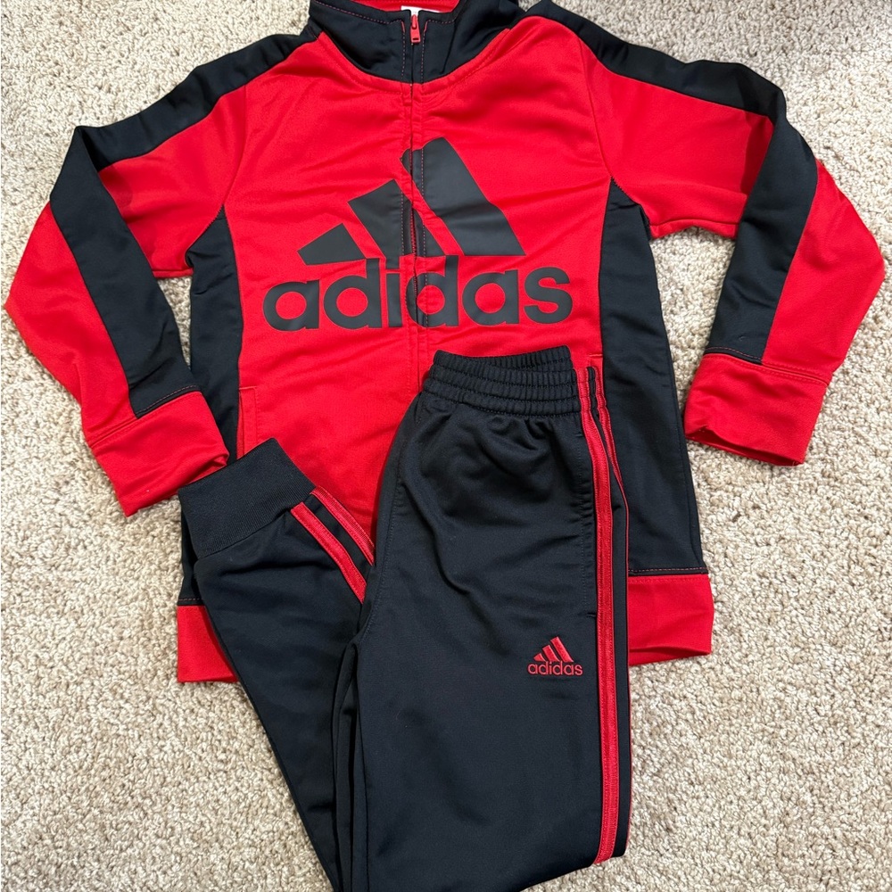 Adidas Red and Black Tracksuit Set